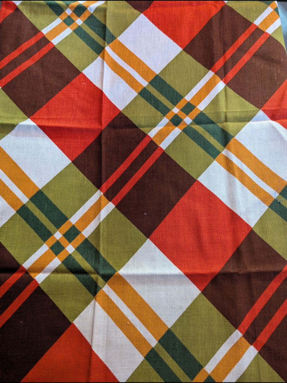 Vintage Orange Green Brown Plaid Fabric